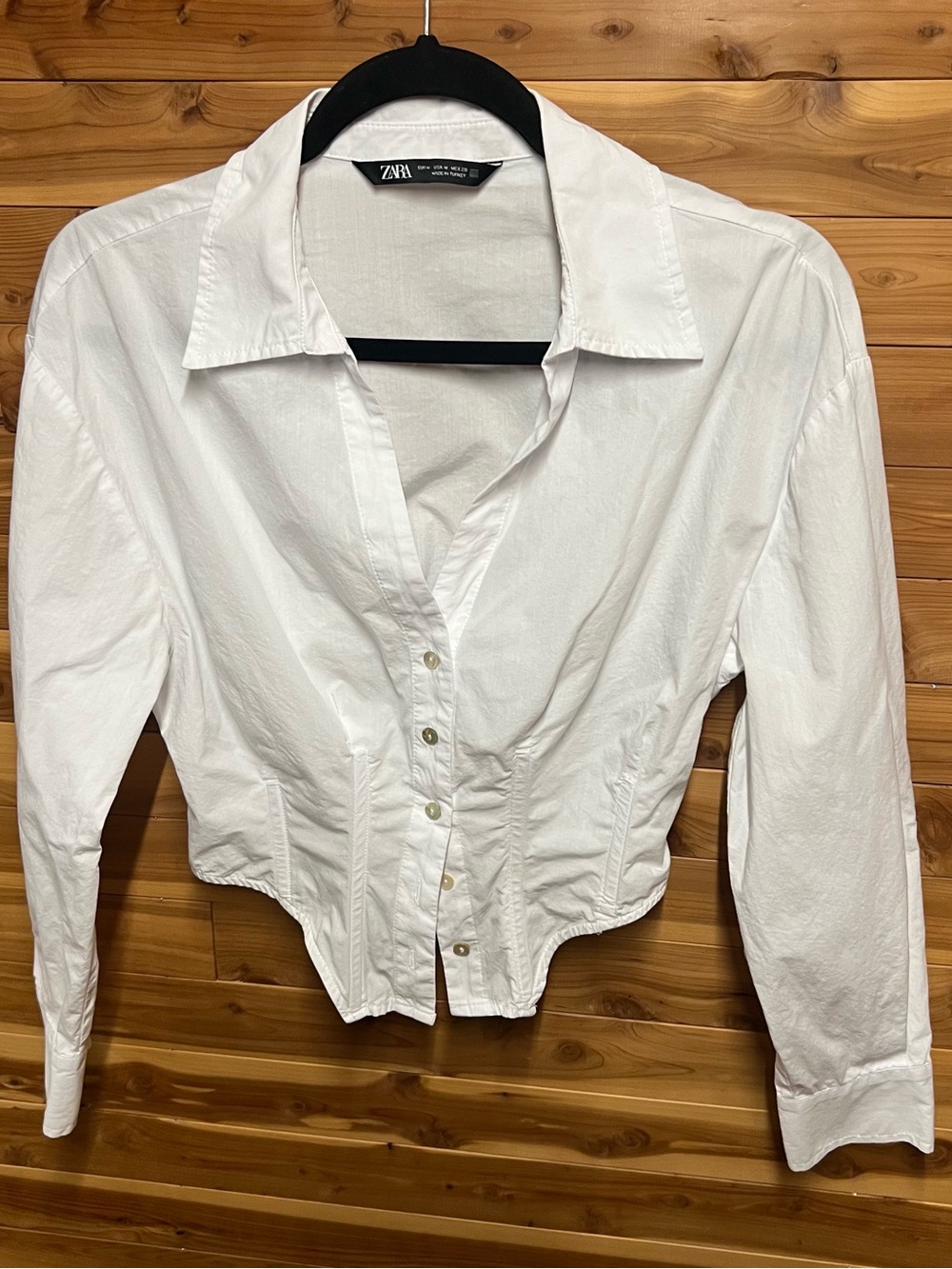 ZARA White Corset Button-Up Cropped Shirt Size M - Picture 2 of 3